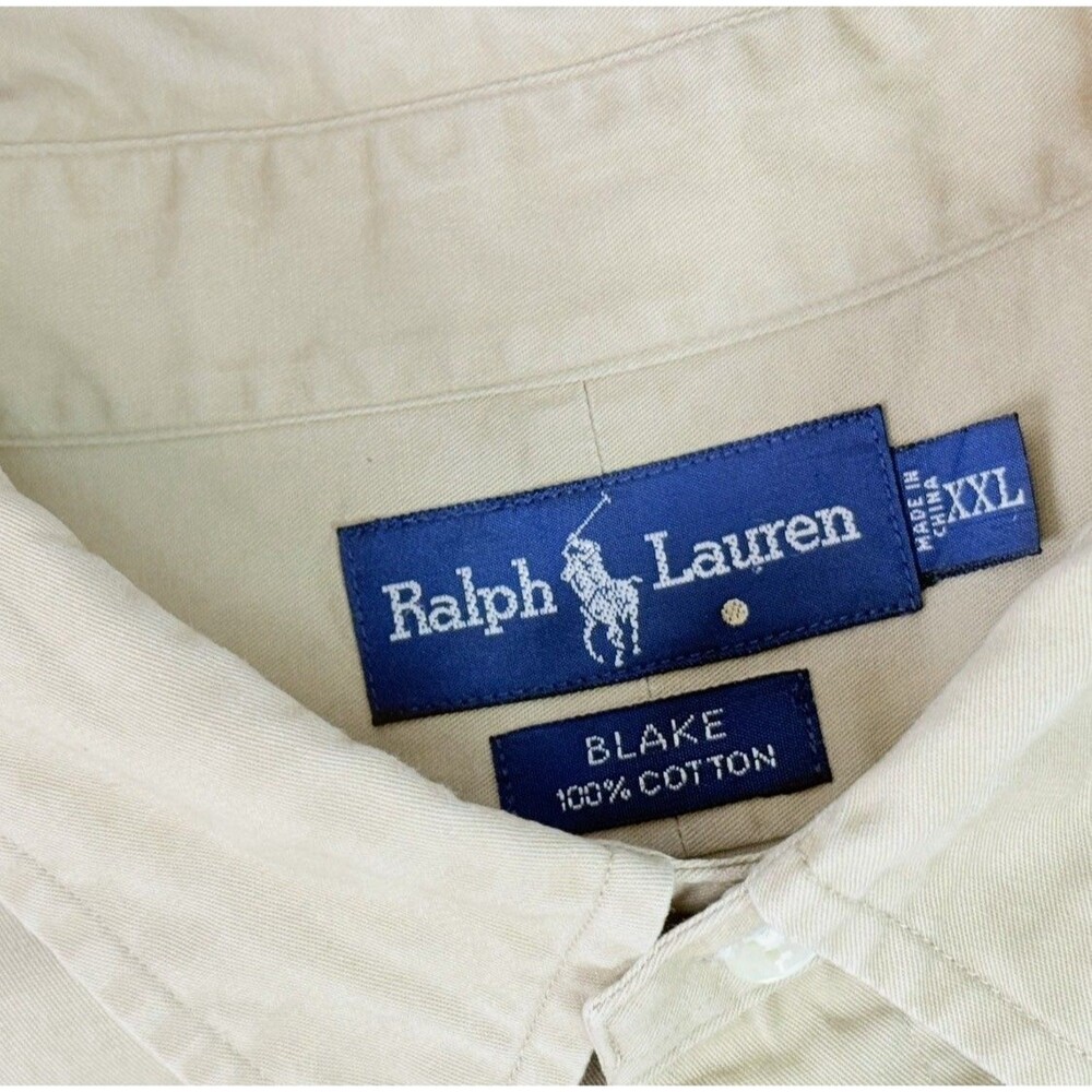 Ralph Lauren Shirt Mens 2XL Beige Blake Long Sleeve Collar Button Down Pony Logo - Picture 4 of 7